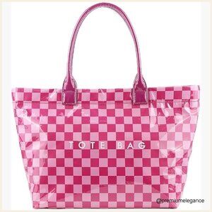 PVC Checkered Tote Bag with Zipper, Waterproof Hobo Handbag for Work Travel